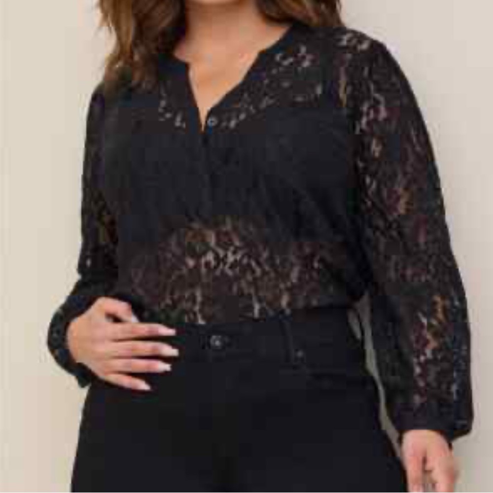 Torrid Black Lace Harper 3/4 Sleeve Blouse